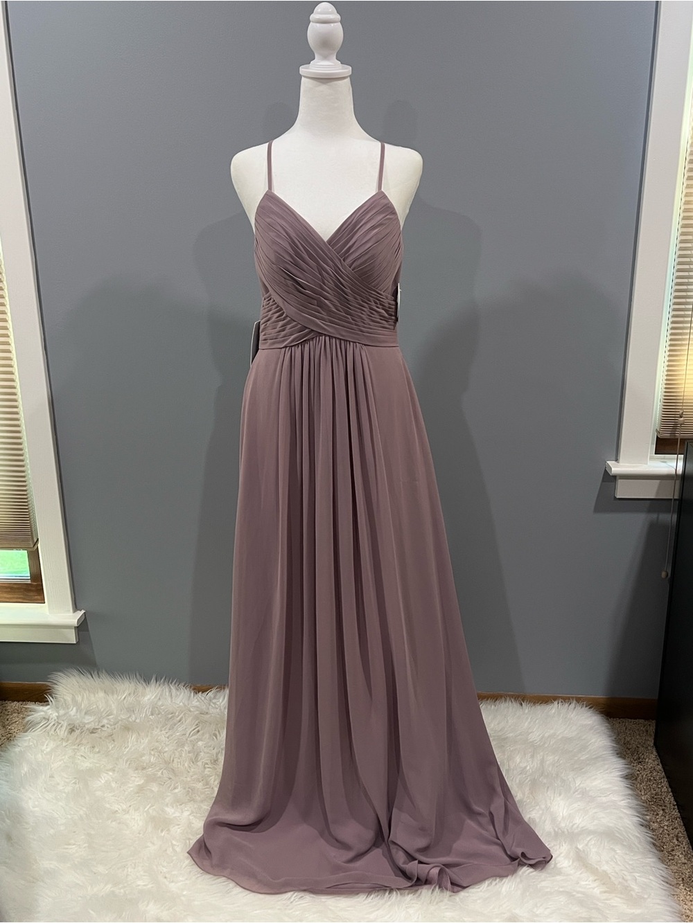 Spaghetti Strap Mauve Chiffon Evening Dress